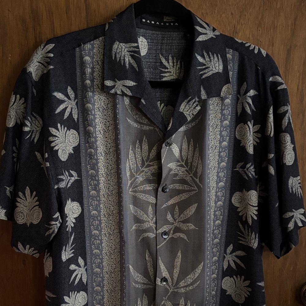 Baracuta 100% Silk Black Floral Men's Shirt